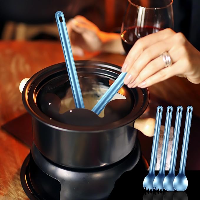 4 Pieces Titanium Long Handle Spork and Spoon 8.4 Inch Ultralight Portable Flatware Lightweight Soup Spoon Camping Spork Utensil for Outdoor Camping Backpacking Hiking Travel Picnic (Blue)