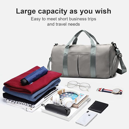 ZGWJ Sports Gym Bag with Wet Pocket & Shoes Compartment, Waterproof Shoulder Weekender Bag for Women and Men Swim Sports Travel Gym Bag Lightweight and easy Carry on Grey