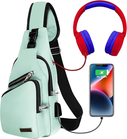 Sling Bag for Women Mens Crossbody Bag, Chest Bag Sling Backpack with USB Charging Port for Walking Hiking
