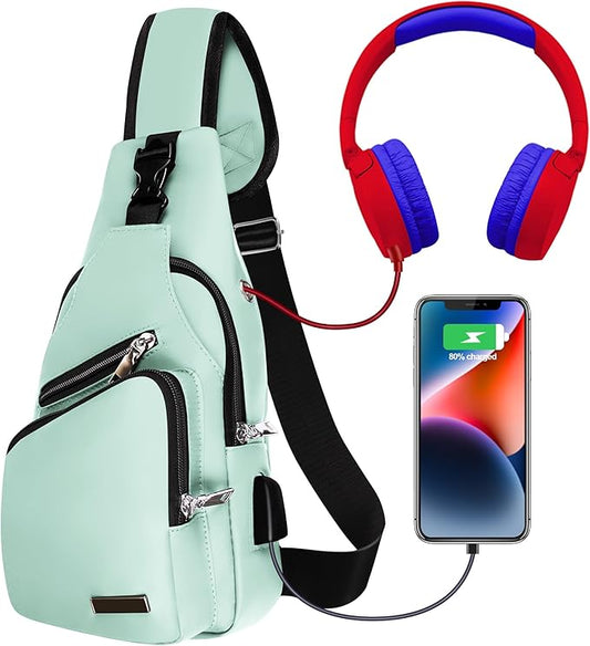 Sling Bag for Women Mens Crossbody Bag, Chest Bag Sling Backpack with USB Charging Port for Walking Hiking