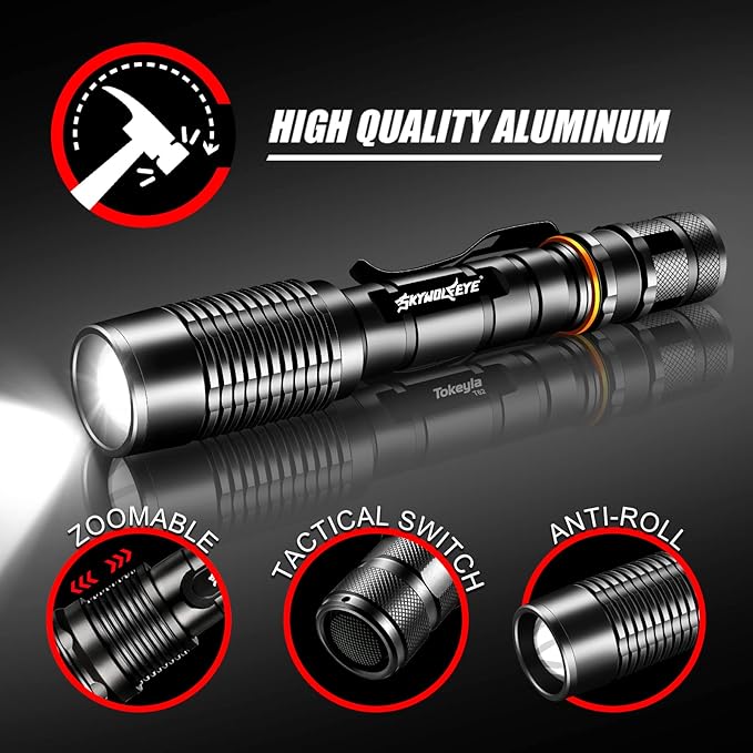 4 Pack 1￵8￵6￵50 Rechargeable Batter￵y W￵i￵th 18650 Battery Charger Bright Led Flashlight, Universal Charger for Rechargeable 3.7V Li-ion Batteries 18650 26650 14500 10440