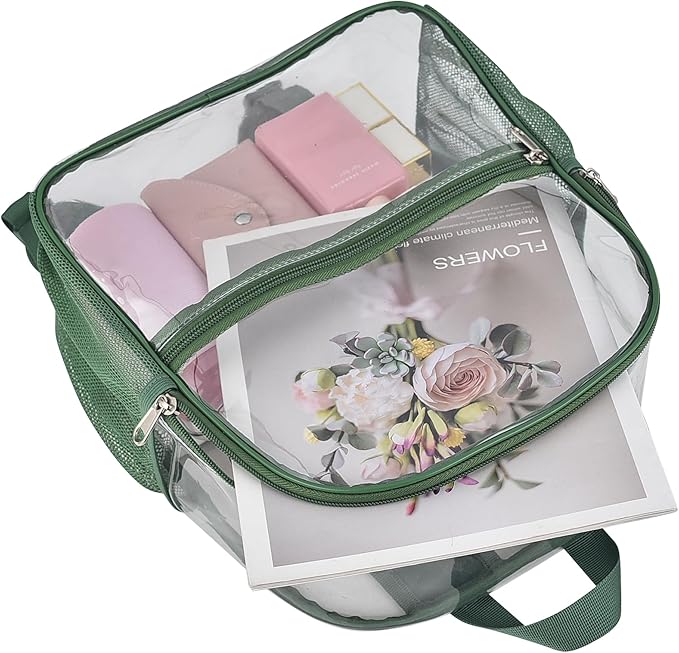 Oraben Clear Backpack for Stadium Events Clear Stadium Backpack 12x6x12 Bag (Enhanced Strap, Forest Green)