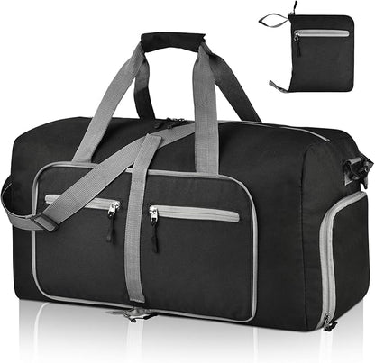 Dimayar 40L Travel Duffle Bag for Men Women - Foldable Duffel Bag with Shoes Compartment - Overnight Bags Waterproof & Tear Resistant(Black)