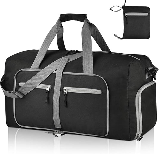 Dimayar 40L Travel Duffle Bag for Men Women - Foldable Duffel Bag with Shoes Compartment - Overnight Bags Waterproof & Tear Resistant(Black)