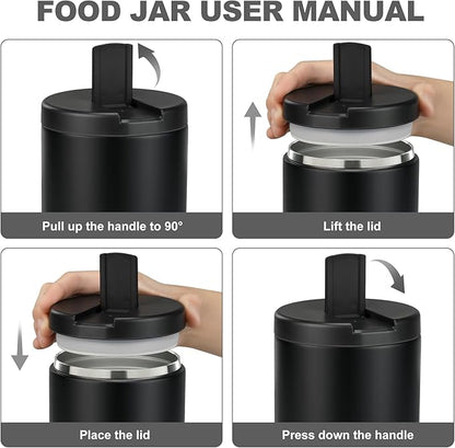 Soup Thermo for Hot Food Insulated Vacuum Food Jar with Buckle Lid, Stainless Steel Wide Mouth Leak Proof Lunch Container for School Travel