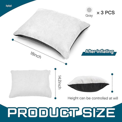 Soaoo 3 Pcs Camping Pillow Inflatable Compressible Memory Foam Foldable Travel Pillow Packable Pillow with Storage Bag for Adult Kid Backpacking Sleeping Traveling Hiking Car Essential Gear (Gray)