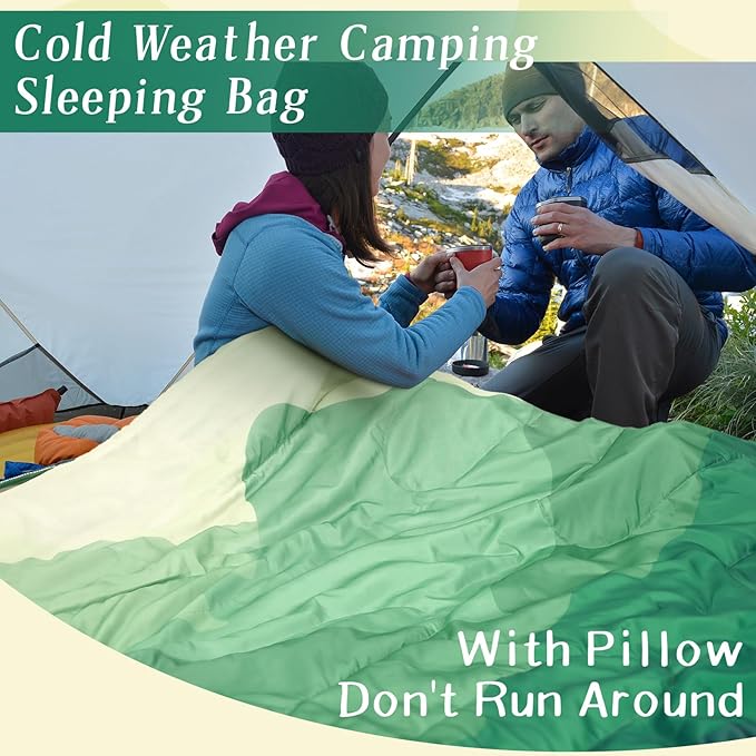 Double Sleeping Bag for Adults with Pillow Queen Size Waterproof Two Person Sleeping Bag for Outdoor Camping Hiking Backpacking All Season Cold Warm Weather