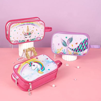 WAWSAM Rainbow Pink Toiletry Bag - Travel Toiletry Bag for Kids Girls Christmas Birthday Gift Camping Toiletry Case Toiletries Makeup Cosmetic Pouch Pink Water-resistant Wash Bag Dopp Kit with Pocket