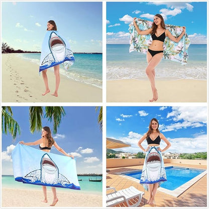 HAOKUN Microfiber Sand Free Beach Towel Blanket-Quick Fast Dry Super Absorbent Lightweight Thin Towel for Travel Pool Swimming Bath Camping Yoga Gym Sports Idea … (Shark)