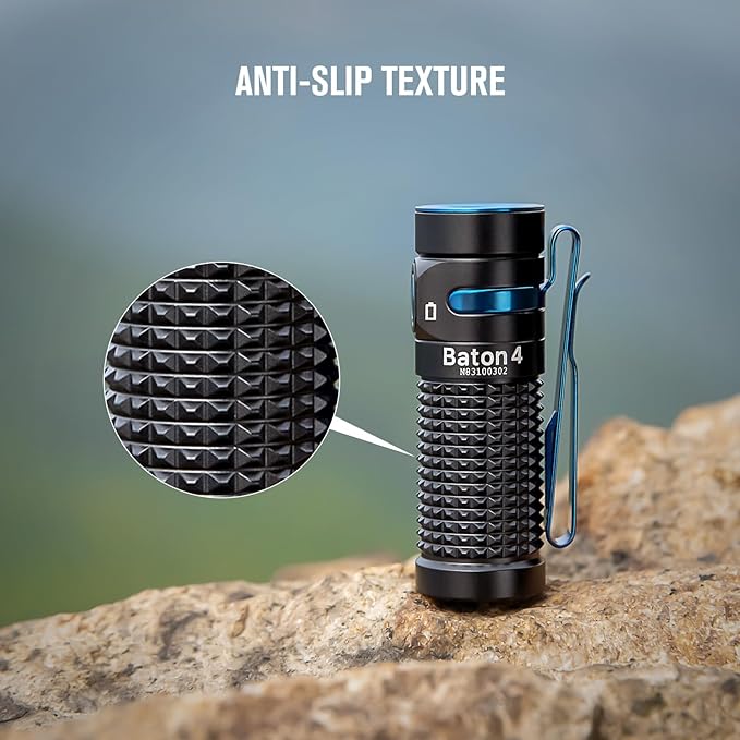 OLIGHT Baton4 Rechargeable EDC Flashlight, LED Pocket Flashlight 1300 Lumens with Magnetic Charging Cable, Small Powerful Bright Flashlight IPX8 Waterproof for Home, Camping, and Emergencies (Black)