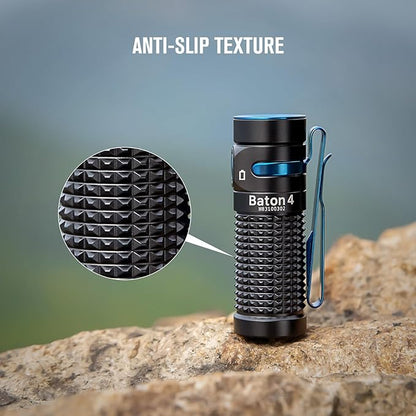 OLIGHT Baton4 Rechargeable EDC Flashlight, LED Pocket Flashlight 1300 Lumens with Magnetic Charging Cable, Small Powerful Bright Flashlight IPX8 Waterproof for Home, Camping, and Emergencies (Black)