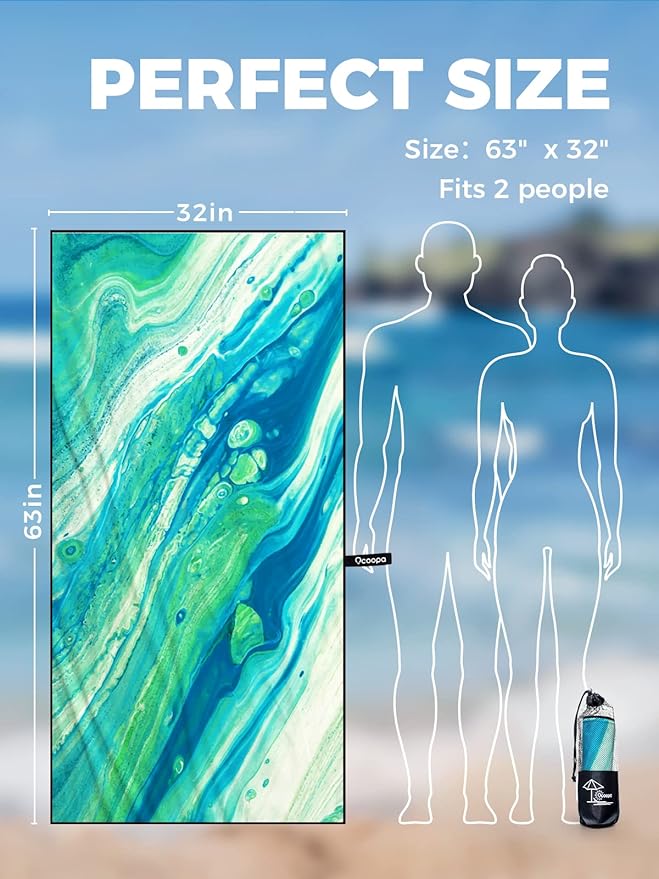OCOOPA Microfiber Beach Towel Fast Drying, Extra Large 63" x 31" Sand Free Beach Towel Super Lightweight Towels for Swimming Pool, Camping, Picnic, Yoga Gym Sports