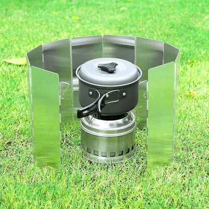 Camping Stove Windscreen, Ohuhu Camp Stove Windscreen 8/10/12 Plates Aluminum Folding Portable Camping Stove Windshield Burner Stove with Carry Bag for Camping Picnic Backpacking Cooking