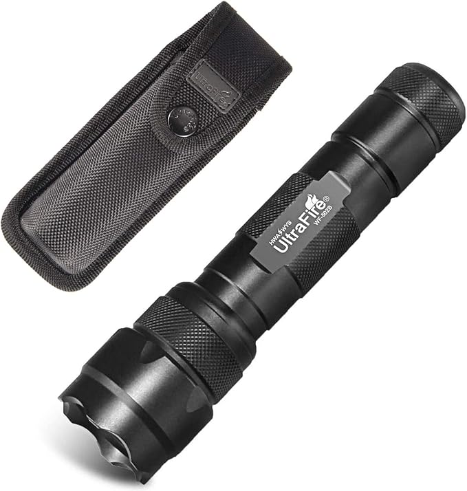 ULTRAFIRE WF-502B Tactical Flashlight with Holster, Single Mode 1000 Lumens LED Flashlight with Duty Belt Holster, Bright Small EDC Flashlight with Torch Case Holder Pouch (Battery Not Included)
