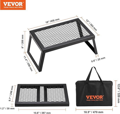 VEVOR Folding Campfire Grill, Heavy Duty Steel Mesh Grate, 18" Portable Camping Grates Over Fire Pit, Camp Fire Cooking Equipment with Legs Carrying Bag, Grilling Rack for Outdoor Open Flame Cooking