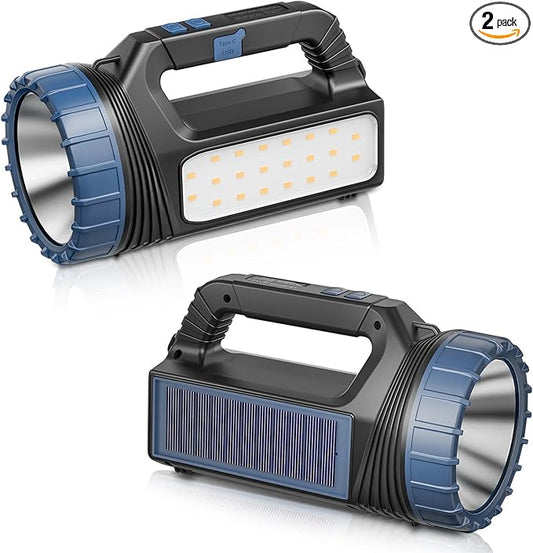 Solar Flashlights, Solar Flashlight Flashlights For Multi Function 8000 Lumens Led Flashlight With Emergency Strobe Light Emergencies, Led High Lumens, Usb C And Large Capacity Battery （2pcs）
