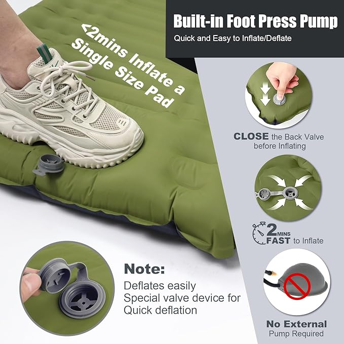 Camping Sleeping Pad, Extra Thickness 4.7 Inch Inflatable Sleeping Mat Lightweight Waterproof Camping with Built-in Pump Air Mattress for Backpacking, Hiking, Tent, Traveling