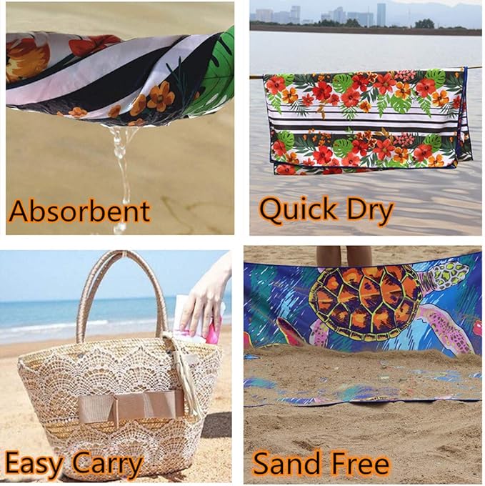 HAOKUN Microfiber Sand Free Beach Towel Blanket-Quick Fast Dry Super Absorbent Lightweight Thin Towel for Travel Pool Swimming Bath Camping Yoga Gym Sports Idea … (Turtle)
