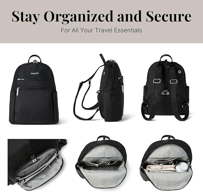 Securtex® Anti-theft Vacation Travel Backpack 10x13" Slash-Resistant Nylon Daypack w/RFID, Black