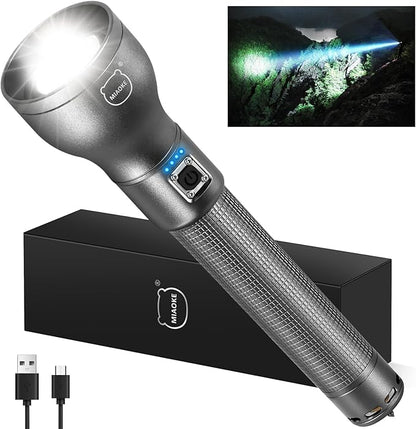 MIAOKE 250,000 Flashlights High Lumens, IPX7 & Zoomable XHP-90 Led Super Bright Rechargeable Flashlight with 3 Lighting Modes, Flashlights for Home, Hunting, Camping, Emergencies-Best Gift for Man