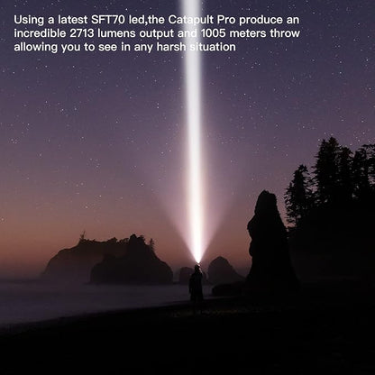 ThruNite Catapult Pro Rechargeable Flashlight, SFT70 LED, 1005 Meters Throw, 2713 High Lumens Bright Searchlight, Long Beam Distance Spotlight for Hiking, Camping, and Hunting - CW