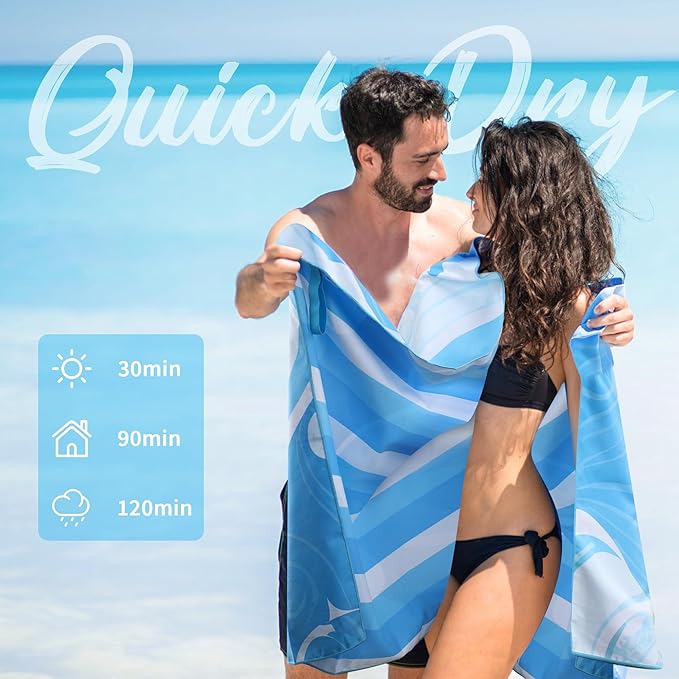FISHEAL Microfiber Oversized Turkish Beach Towel - 2 Pack Sand Free Thin Quick Dry Compact Towels 71"x32" Extra Large Lightweight Travel Swimming Pool Yoga Gym Sports Essentials Gift for Adults