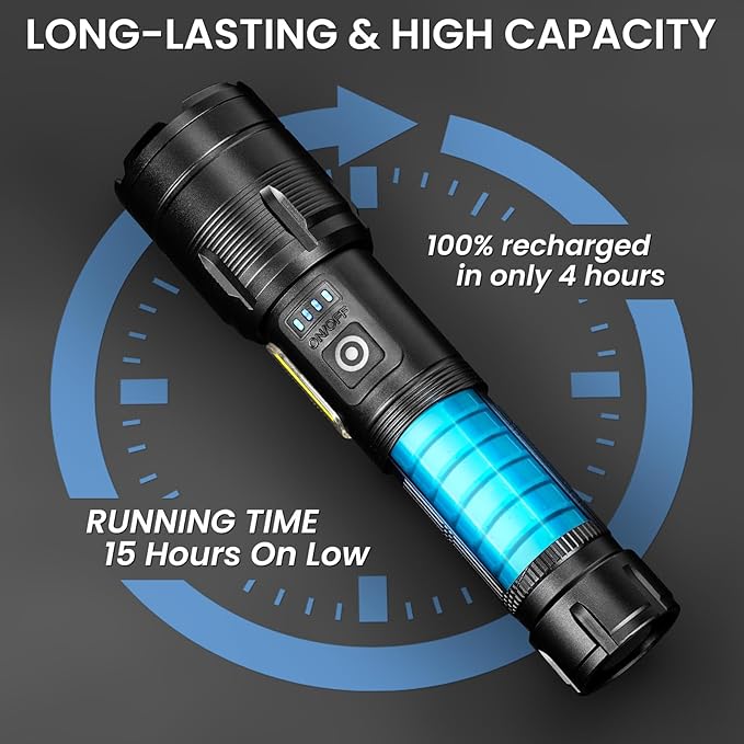 Rechargeable Flashlight 990000 High Lumens, Super Bright LED Flashlight with 7 Modes, Waterproof Powerful Flash Light for Camping, Home, Emerge∩cies (Black)