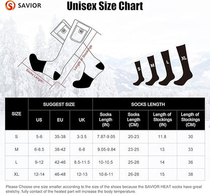 Heated Socks for Men Women, SAVIOR HEAT Electric Rechargeable Battery Thick Long Ski Socks for Winter Cold Weather Hunting Hiking Camping Skating Motorcycle Cycling Fishing