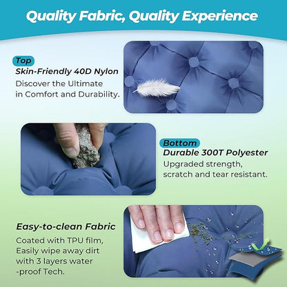 Sleeping Pad for Camping, Ultralight Inflatable Camping Mattress with Adjustable Pillow, Compact Sleeping Mat with Built-in Foot Pump, 4in Thick Comfort Air Mattress for Camping, Hiking-Blue