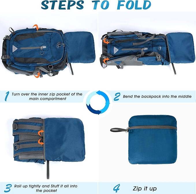 RAINSMORE Hiking Backpack 40L Lightweight Packable Camping Backpack Waterproof Travel Daypack Men Women Hiking Daypack