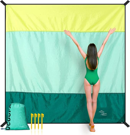 OCOOPA Extra Large Beach Blanket, Sand Free, Large Oversized Camping Mat, Comfortable Parachute Nylon, Cozy& Chic, Compact& Light, 4 Stakes&1 Travel Bag, S09