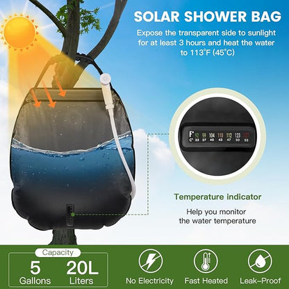 sapsisel Camping Shower Bag, 5 Gal/20L Solar Heating Camping Shower with Upgraded Hose and Shower Head,Portable Shower for Camping Hiking, Traveling
