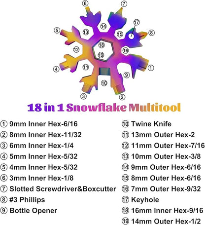 18-in-1 Snowflake Multitool Gifts for Men, 9 Pack Stainless Steel Snowflake Multi-Tool Christmas Stocking Stuffers Gifts for Men, Pocket Size Cool Gadgets for Portable Screwdriver Wrench Bottle Opener