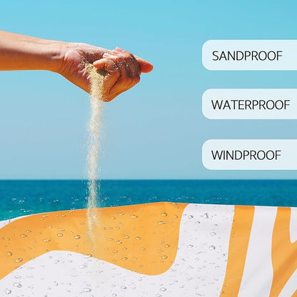 Yellow Beach Blanket, Sand Free Waterproof Outdoor Beach Mat with 4 Stakes & Pockets, 78''×86'' Large Sandproof Foldable Picnic Blanket with Portable Bag for Camping, Travel, Hiking