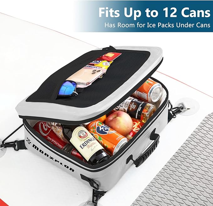 Waterproof PVC Paddleboard Cooler Deck Bag - 12 Can Soft Insulated Cooler for Paddleboarding, Camping, Kayaking