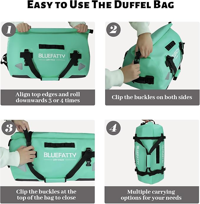 Large Waterproof Duffel Bag Roll-top Heavy Duty Dry Duffle Bags for Motorcycling, Rafting, Boating, SUP, Kayaking, Travel, 70L(Ocean Green)