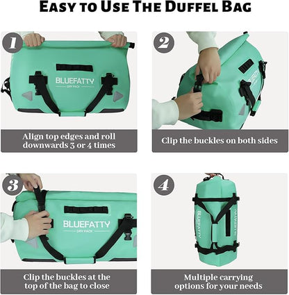 Large Waterproof Duffel Bag Roll-top Heavy Duty Dry Duffle Bags for Motorcycling, Rafting, Boating, SUP, Kayaking, Travel, 70L(Ocean Green)