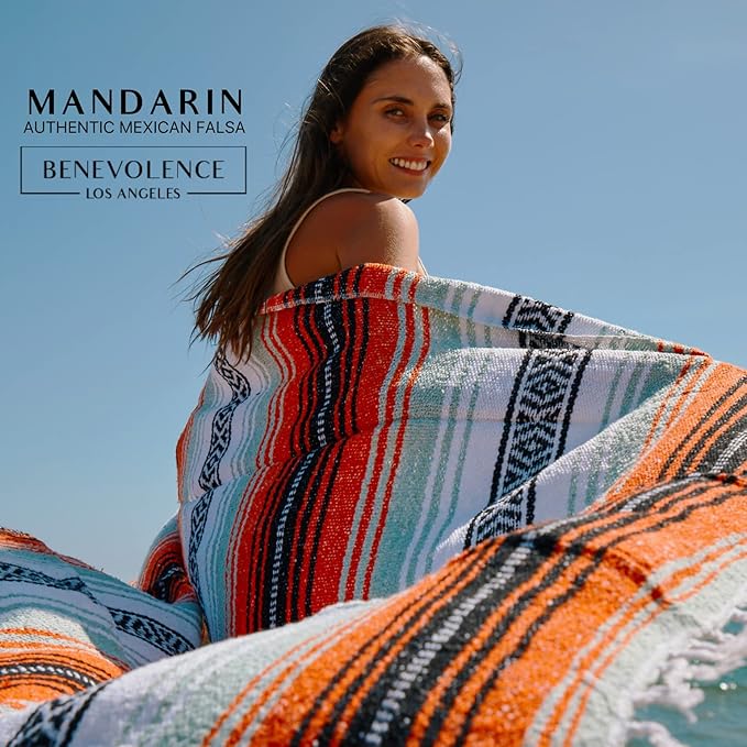 Benevolence LA Authentic Handwoven Mexican Blanket, Yoga Blanket - Perfect Outdoor Picnic Blanket, Beach Blanket, Camping Blanket, Equestrian Saddle Blanket, Serape Blanket 50x70 inches - 1 Blanket