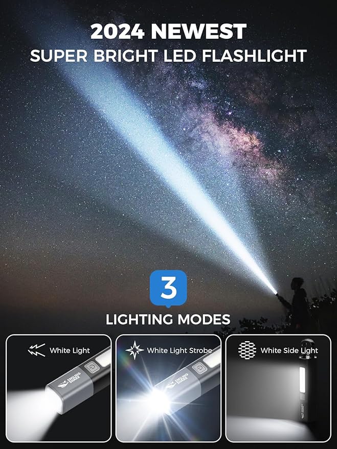 Smiling Shark LED Flashlight, G1 Flash Light Black 3 Modes Zoomable Focus White Sidelight Waterproof Powerful Super Bright EDC Torch Light Outdoor Emergency,Mini-Rechargeable-LED-Flashlight-Camping