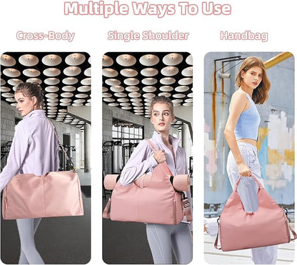 Gym Bag, Yoga Gym Bag for Women and Men, Carrying Workout Gear and Accessories, Shoe Compartment and Wet Dry Storage Pockets, Travel Duffle Bag Carry On Weekender Bag