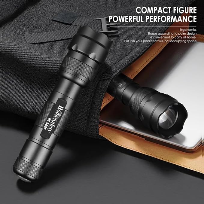 Home Safety 502F Small Tactical Flashlight with Holster, Single Mode Zoomable Pocket LED Flashlight High Lumen Duty Flash light, IPX65 Waterproof, EDC Flashlight for Camping, Hiking, Emergency