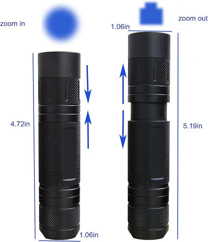 Blue Light Flashlight Single Mode Zoomable Blue LED Flashlights for Night Hunting, Fishing
