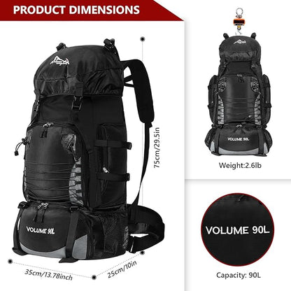 Hiking Backpack with Rain Cover, 90L Camping Backpack, Lightweight Travel Daypack for Hiking Climbing Camping Touring -No Internal Frame