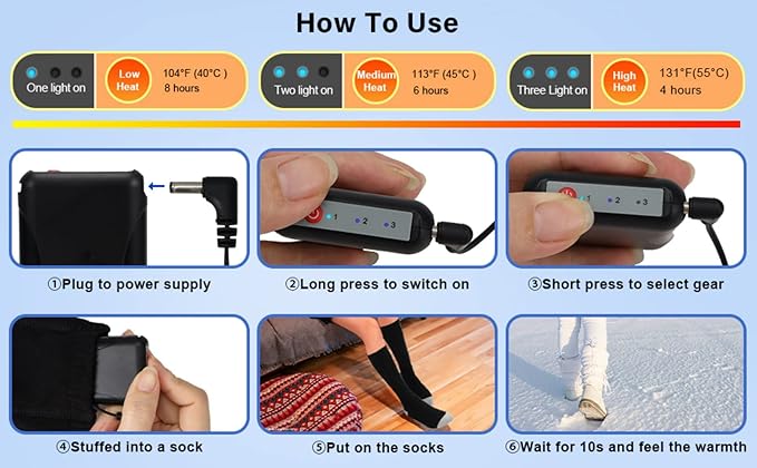 Heated Socks for Men Women, 4000mAh Rechargeable Battery Heat Insulated Sox, Winter Washable Thermal Socks Foot Warmer for Outdoor Camping Skiing Fishing Hunting Winter Sports