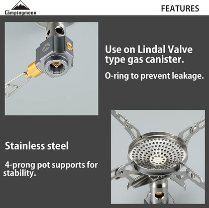 CAMPINGMOON Canister Stove Compact Foldable w/Micro Regulator 4Flex w/o igniter XD-2-NE