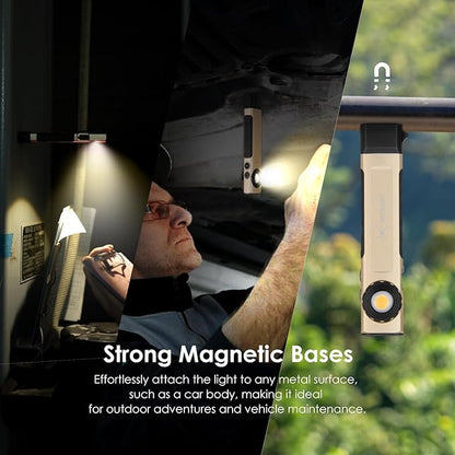 Rechargeable Flashlight Magnetic - Three Light Sources LED Flashlight with Clip Design, Flat Flashlight for Car Repairing/Camping/Emergency