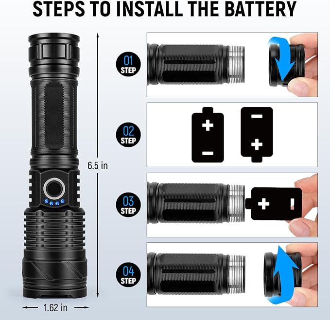 Rechargeable LED Flashlights High Lumens(ΒATTERY Included), 990,000 Lumens Super Bright Flashlight, Powerful Waterproof Flash Light Multifunctional Flashlights for Home Camping