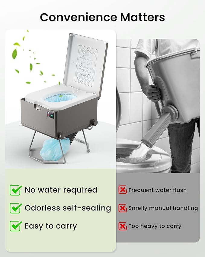 Dry Flush Toilet, Portable Toilet for Camping & Outdoor [Odorless & One-click Flushing & Self Contained] Waterless Toilet for RV, Tiny Homes, Campsite, Hospital, Vans, Boats - Gray
