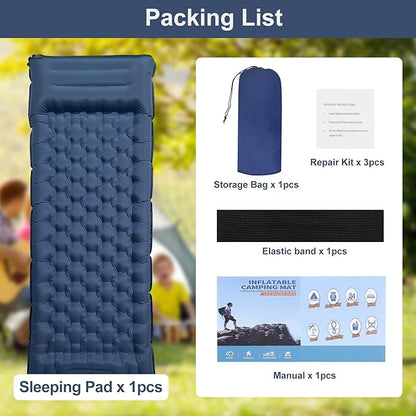 Camping Sleeping Pad, 50D Extra Thickness 4.7 Inch Inflatable Sleeping Mat Lightweight Waterproof Camping with Built-in Pump Air Mattress for Backpacking, Hiking, Tent, Traveling (Blue+Grey)