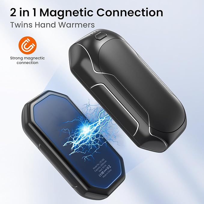 Hand Warmers Rechargeable, 2 Pack Portable Electric Hand Warmer Double-Sided Heating, Magnetic Portable Pocket Heater, Rechargeable Hand Warmer Great for Raynauds, Hunting, Camping, Men Women